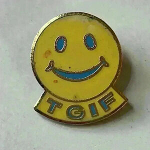 Happy Face Smiley Yellow TGIF  Have A Nice Day Retro Vintage Enamel Lapel Pin
